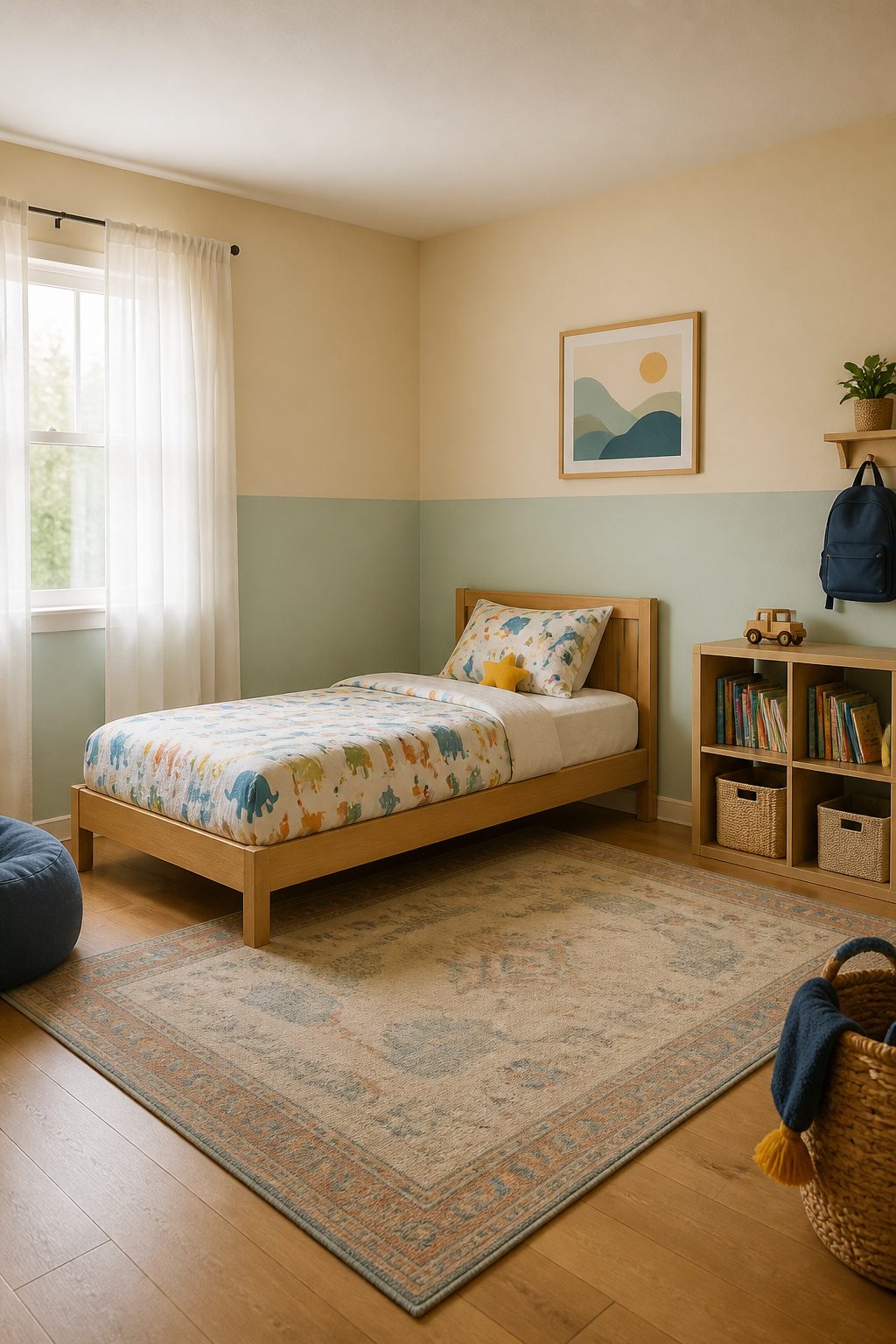 A twin mattress measuring 38 by 75 inches in a small bedroom.