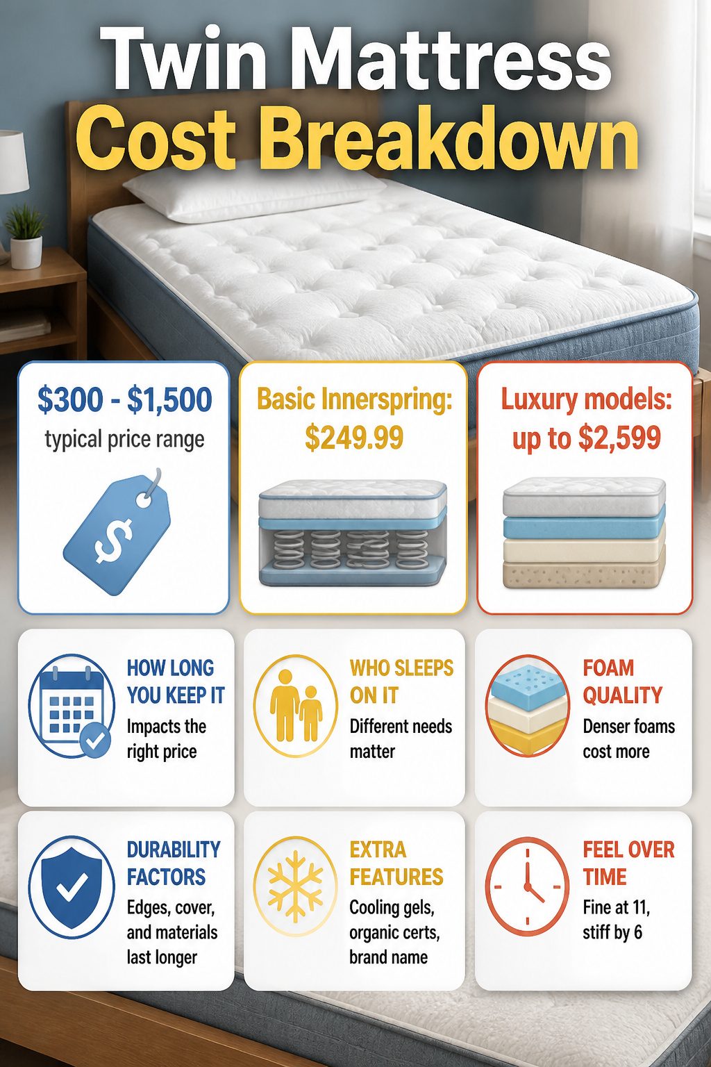 An infographic showing cost breakdown for twin mattresses.