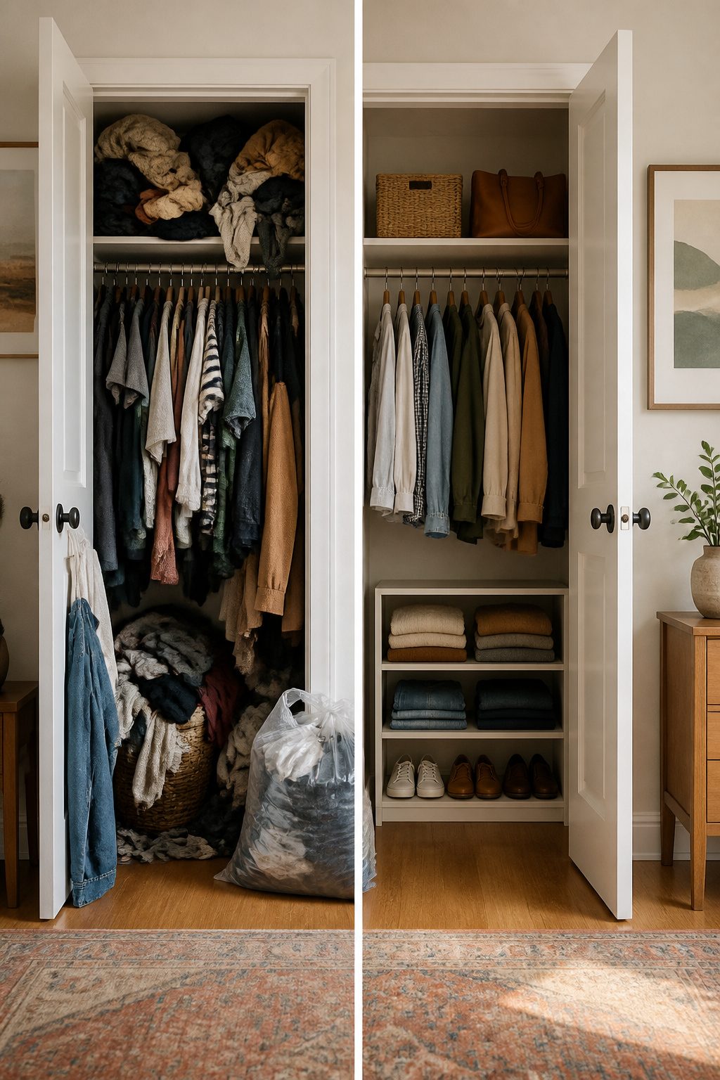 An empty closet space ready for sorting and organizing belongings.